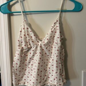 Brandy Melville White Camisole with Red Floral Pattern